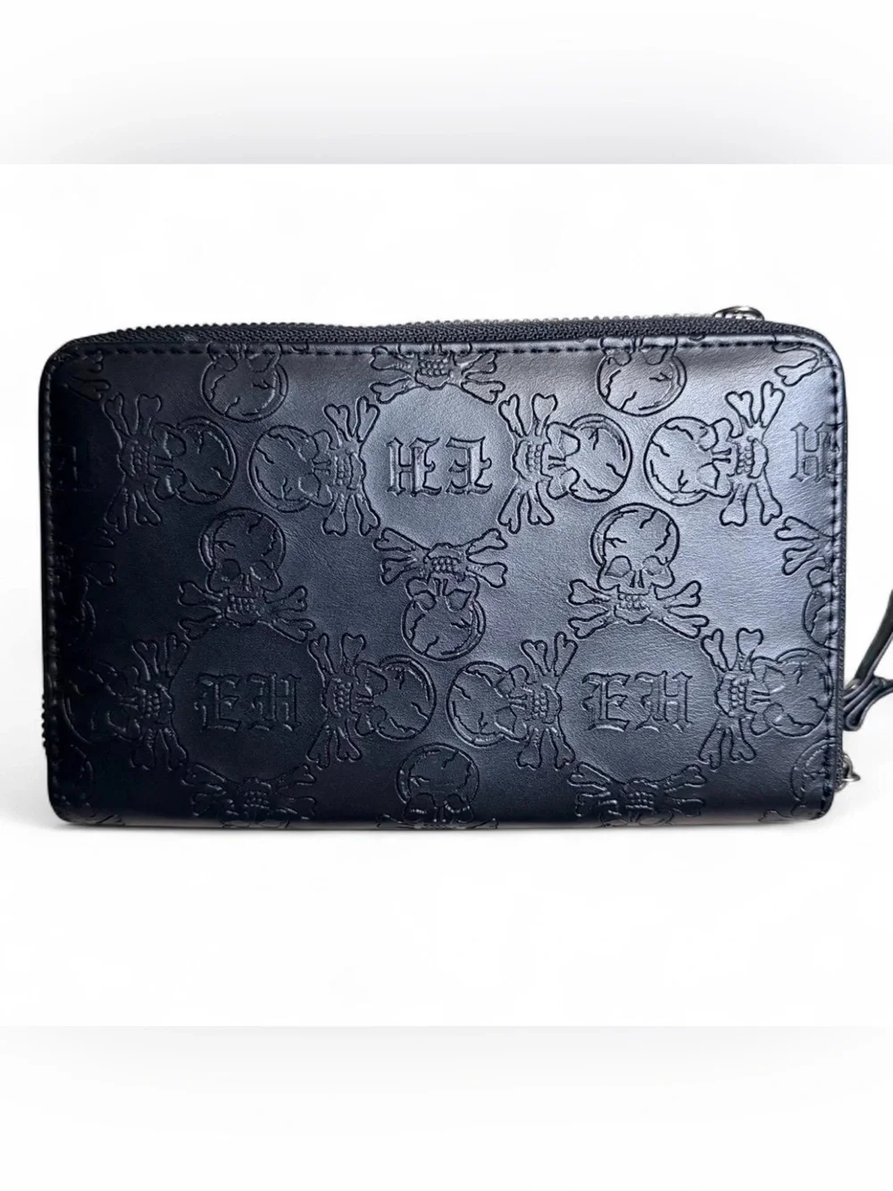 Ed Hardy Black Embossed Skull Wristlet Wallet